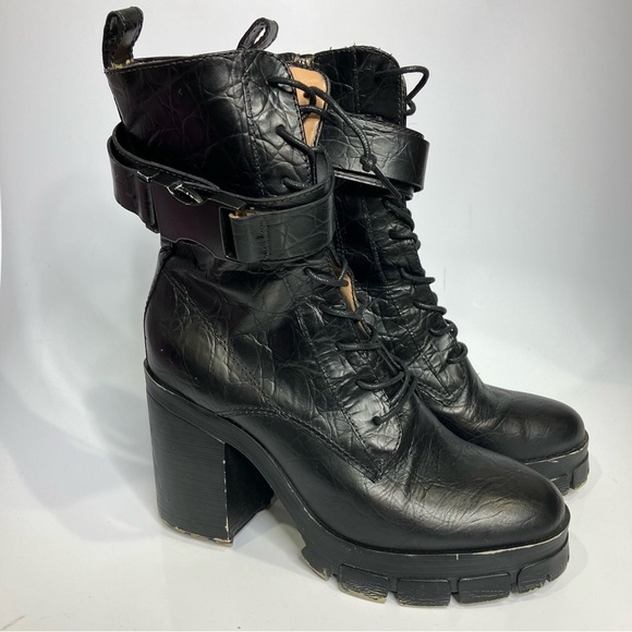 Schutz croc-effect lace up lug sole boots black size 8 - Picture 4 of 12